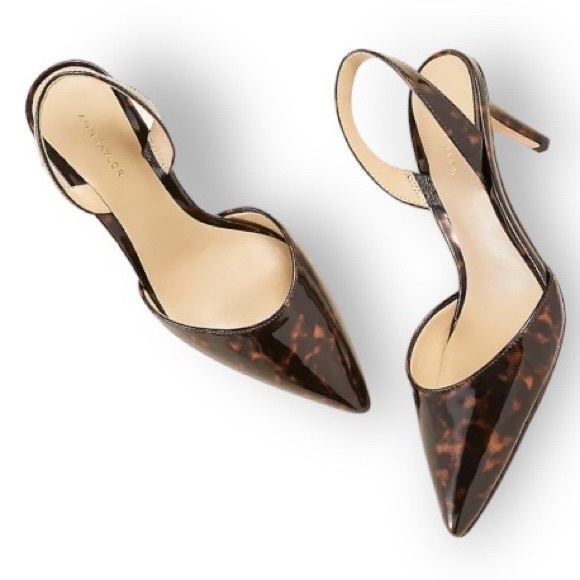 NWOB ANN TAYLOR Genuine Patent Leather Tortoiseshell Pointy Toe Slingback Heels - Picture 12 of 12